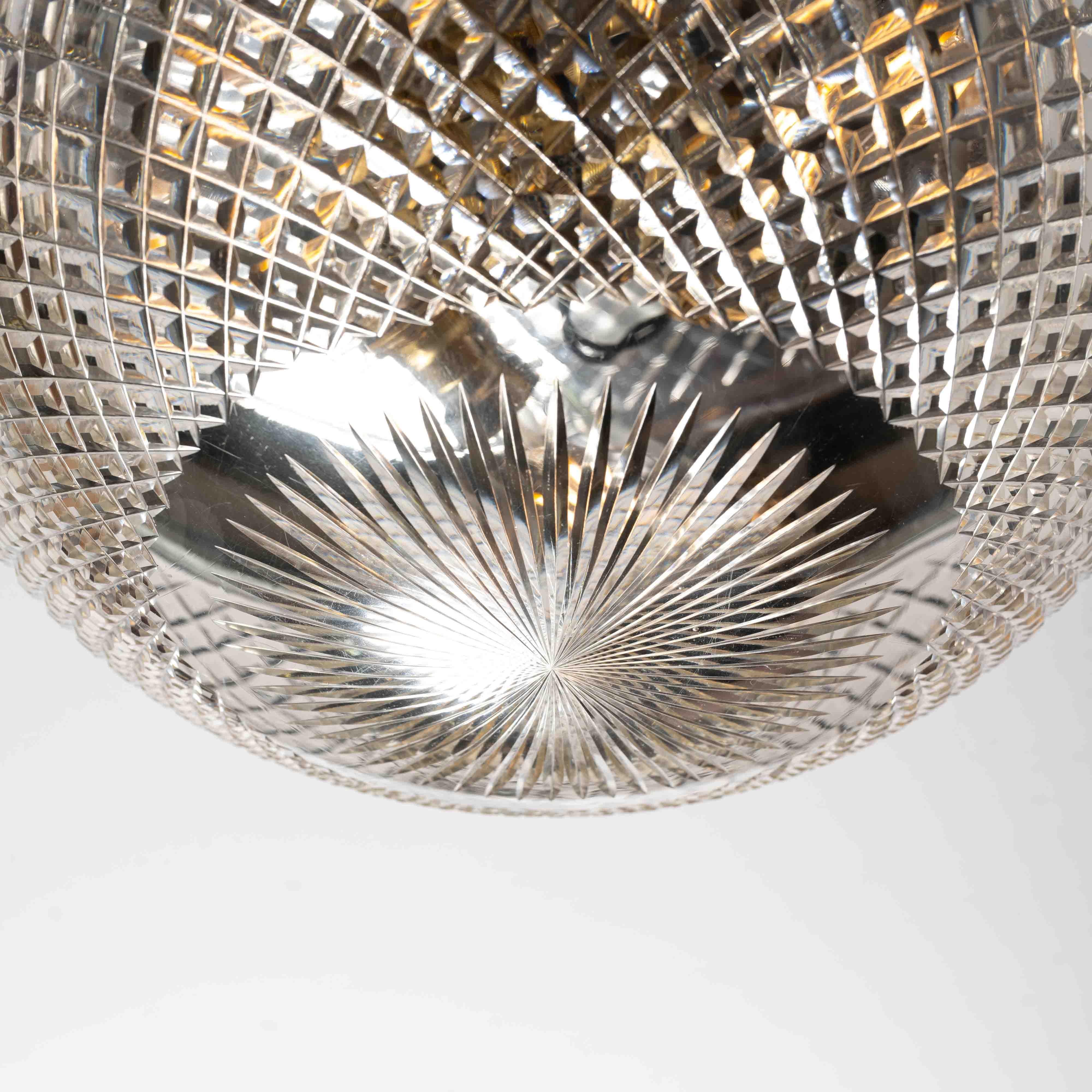 Ottone Eccezionale plafoniera a filo in cristallo antico e ottone decorativo in vendita
