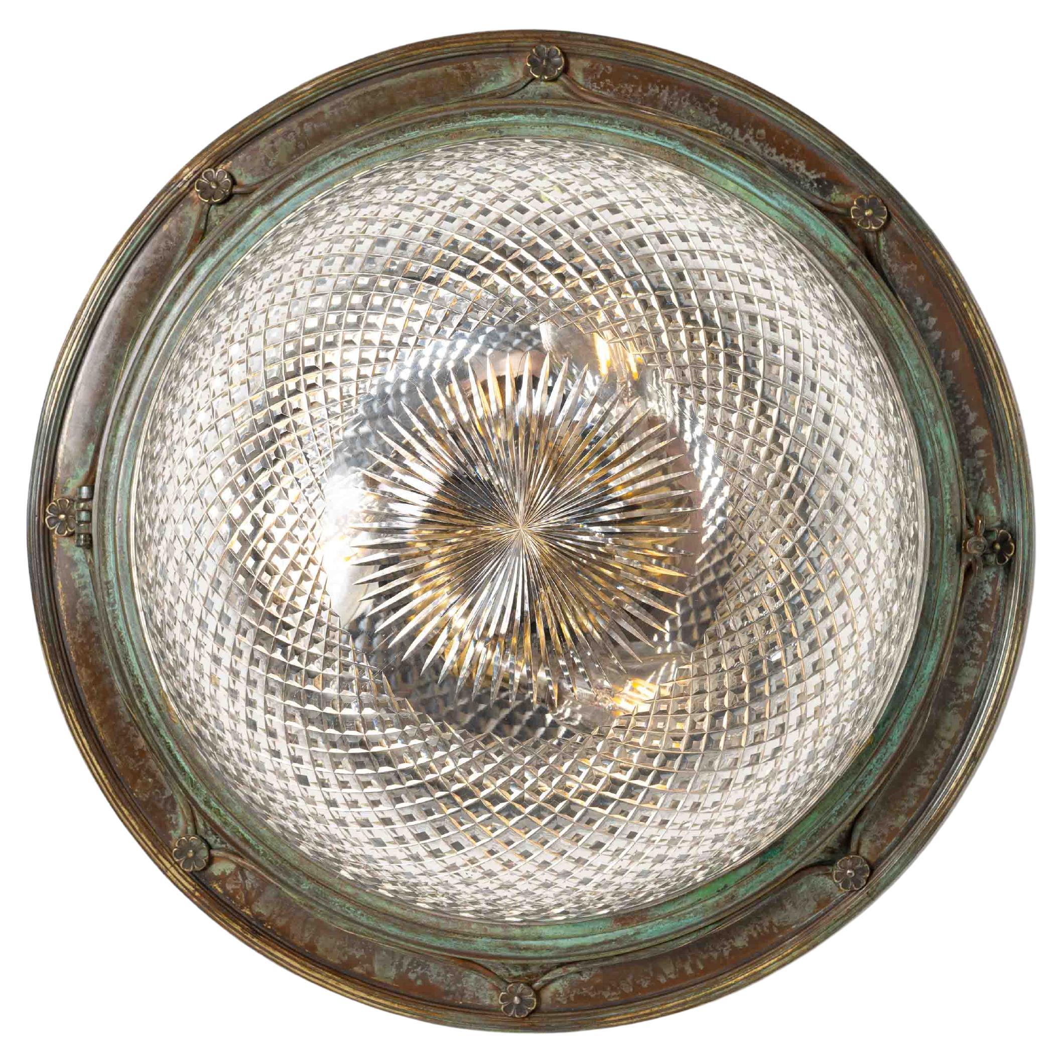 Eccezionale plafoniera a filo in cristallo antico e ottone decorativo