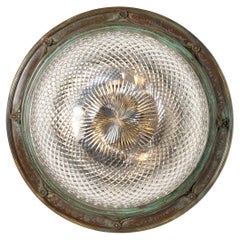 Exceptional Antique Crystal & Decorative Brass Flush Ceiling Light Fitting