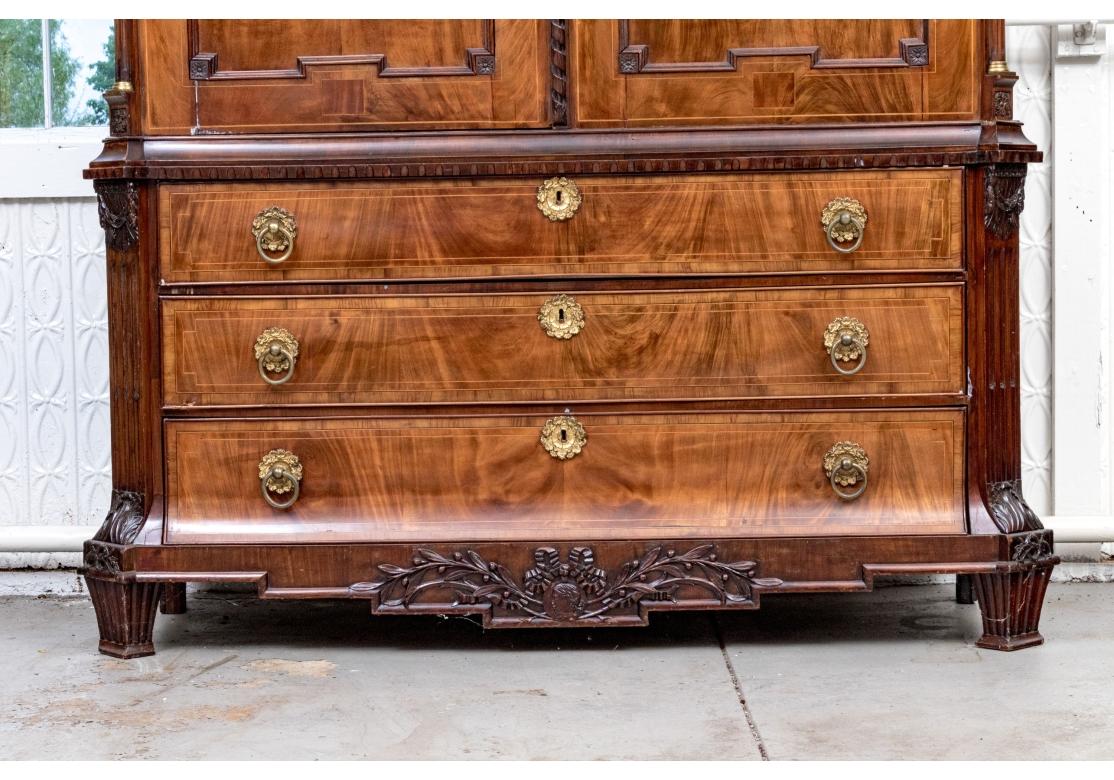 Neoclassical Exceptional Antique Dutch Inlaid Mahogany And Satinwood Linen Press For Sale