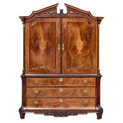 Exceptional Antique Dutch Inlaid Mahogany And Satinwood Linen Press