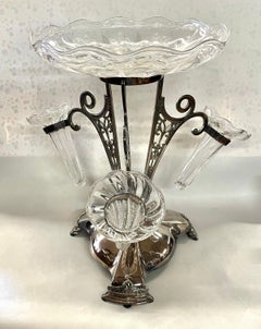 Exceptional Antique English W & H Silverplate and Hand Engraved Crystal Epergne