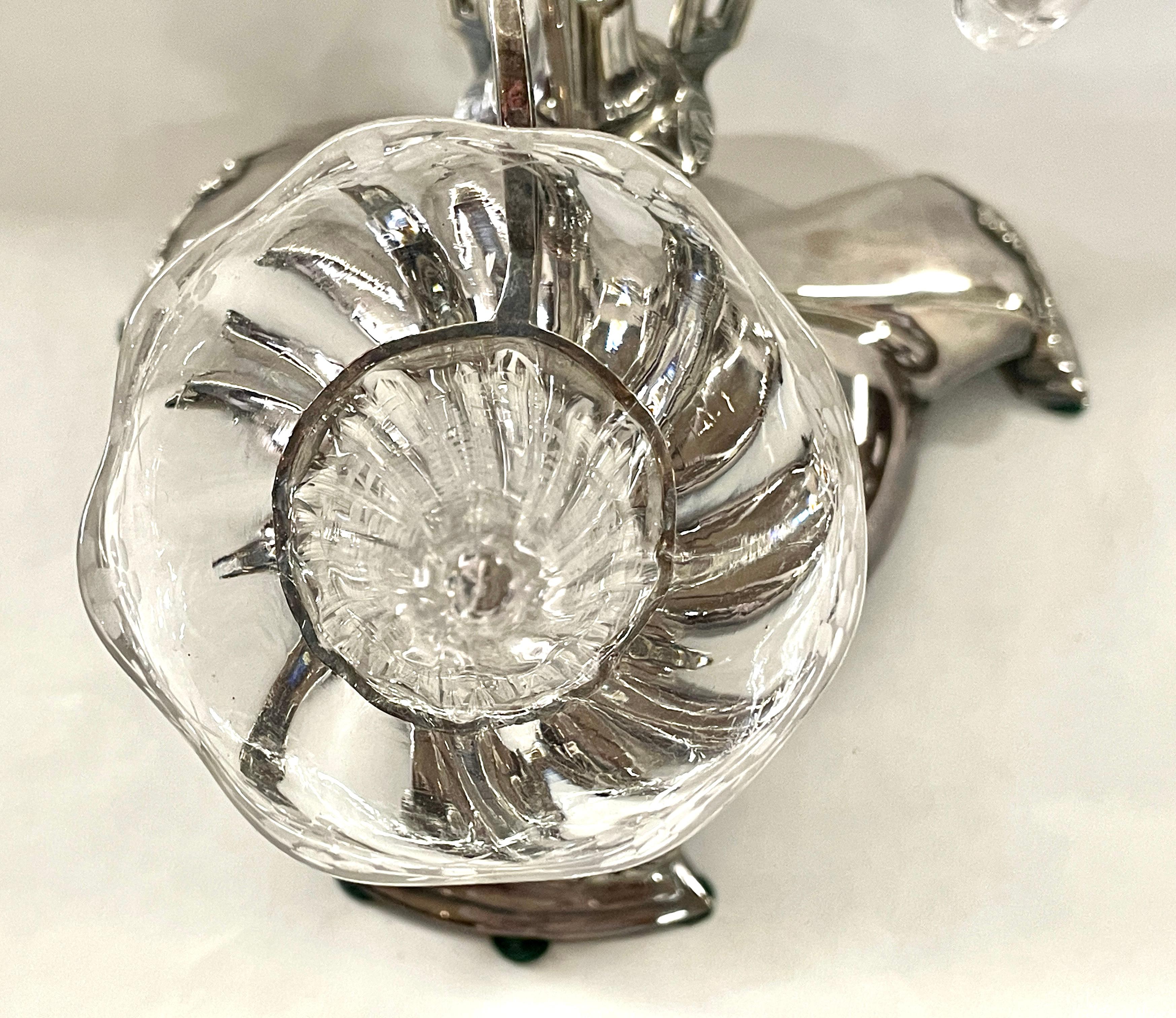 Hand-Crafted Exceptional Antique English W & H Silverplate and Hand Engraved Crystal Epergne For Sale