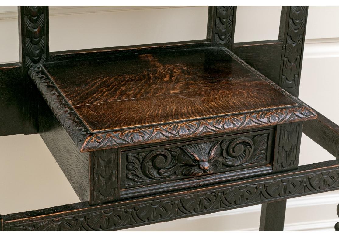 Exceptional Antique European Carved Oak Hall Stand In Fair Condition For Sale In Bridgeport, CT