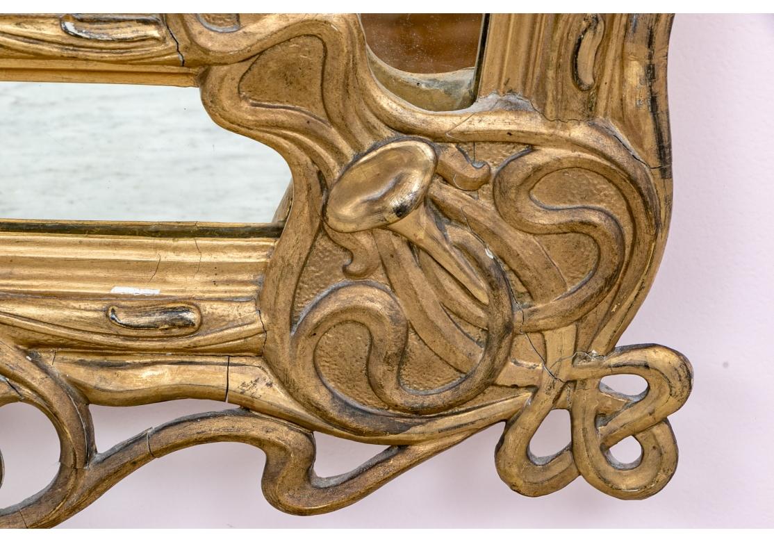 Exceptional Antique French Art Nouveau Gilt Wood Mirror In Distressed Condition For Sale In Bridgeport, CT