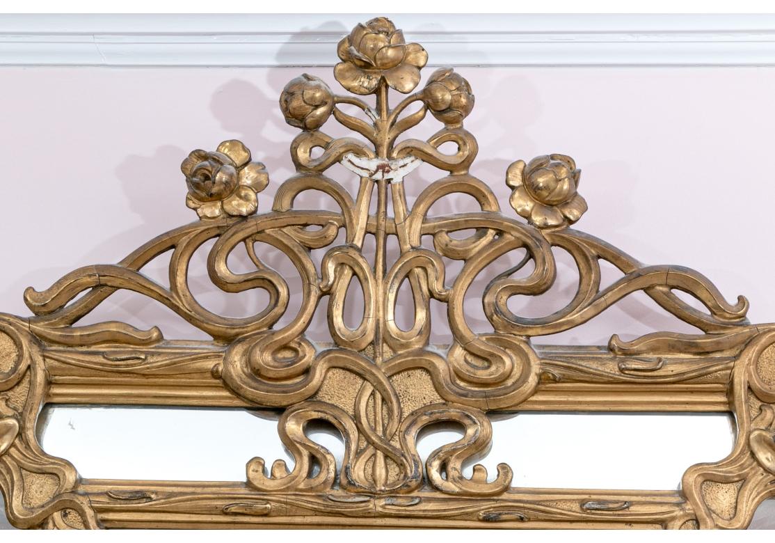 19th Century Exceptional Antique French Art Nouveau Gilt Wood Mirror For Sale
