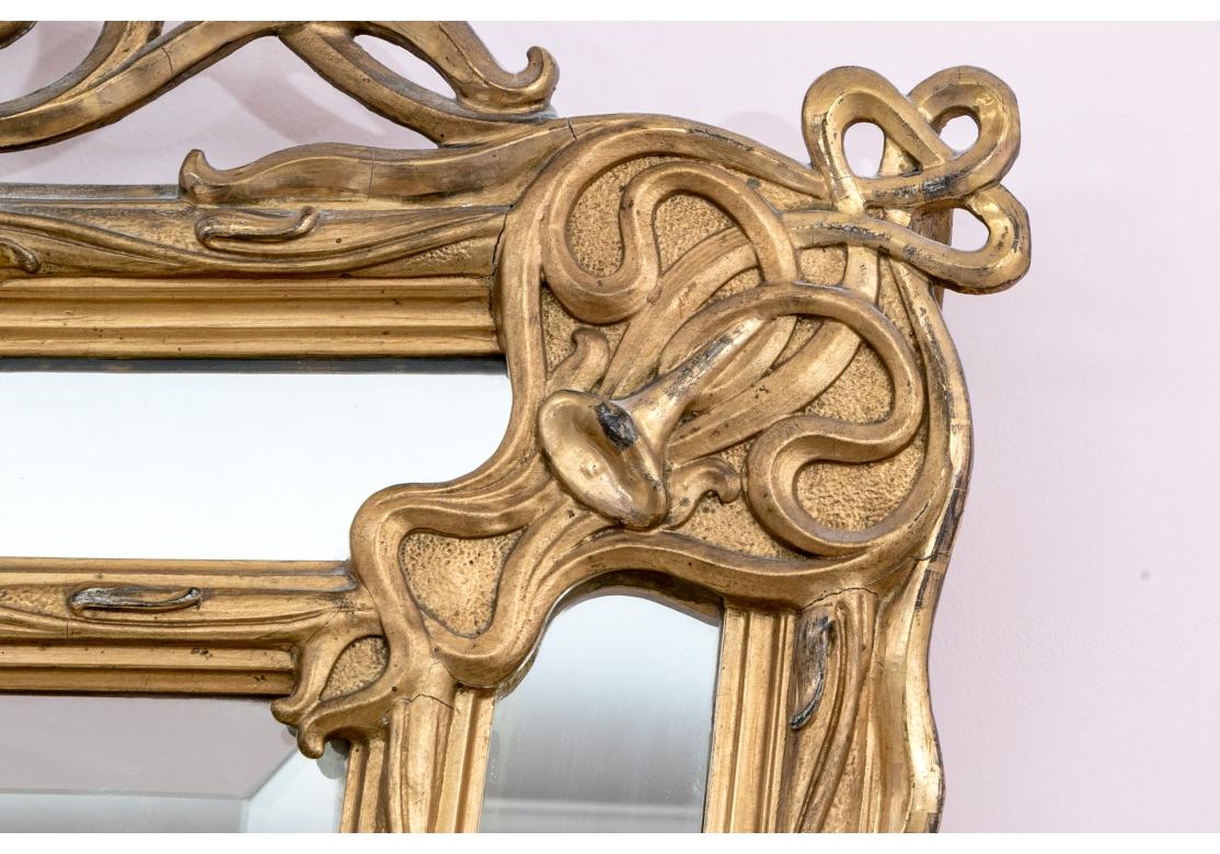 Exceptional Antique French Art Nouveau Gilt Wood Mirror For Sale 3