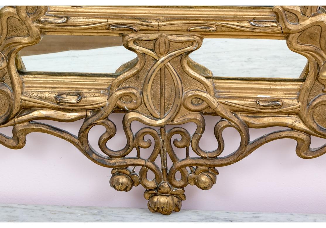 Exceptional Antique French Art Nouveau Gilt Wood Mirror For Sale 5