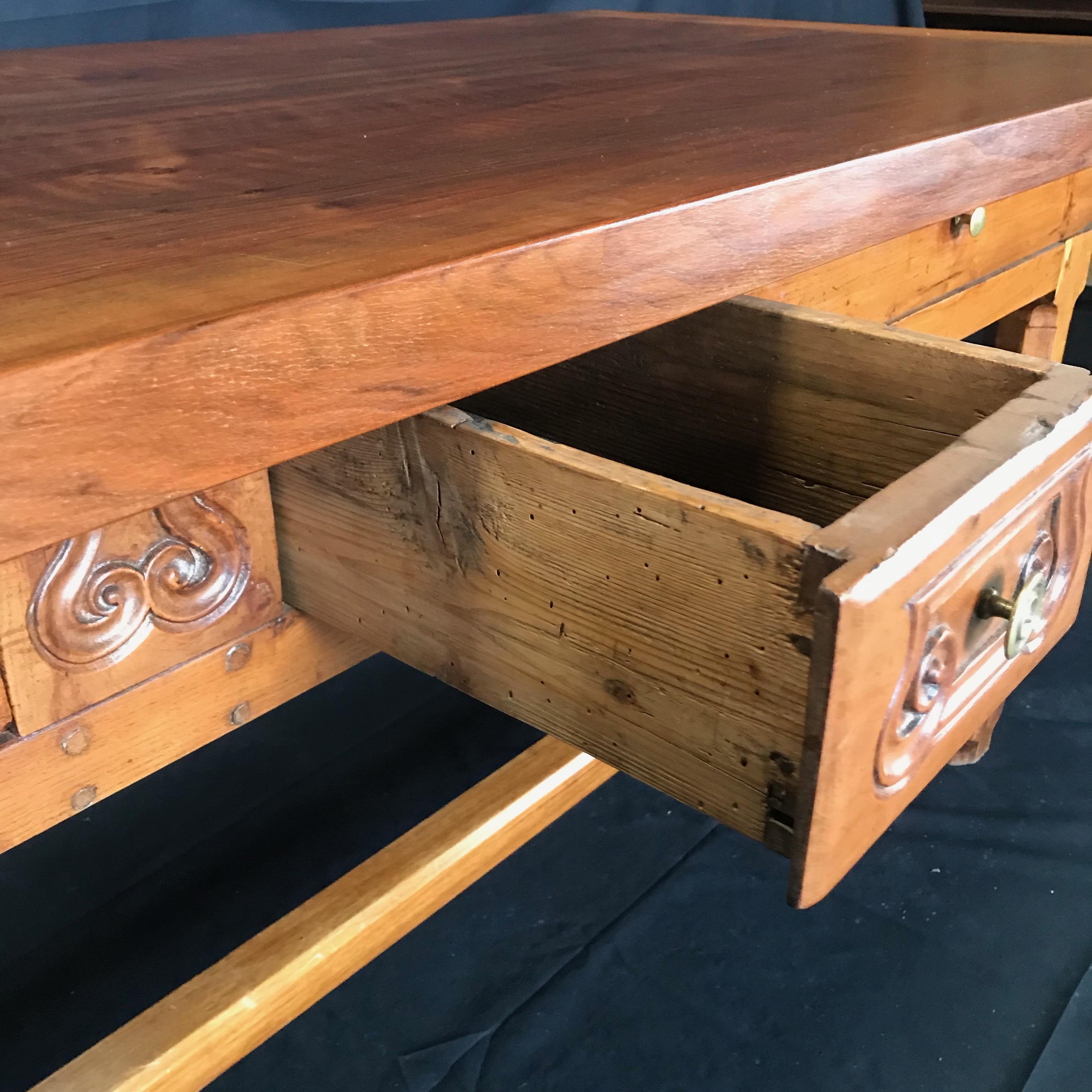 Exceptional Antique French Cherry Farm Dining Table In Good Condition In Hopewell, NJ