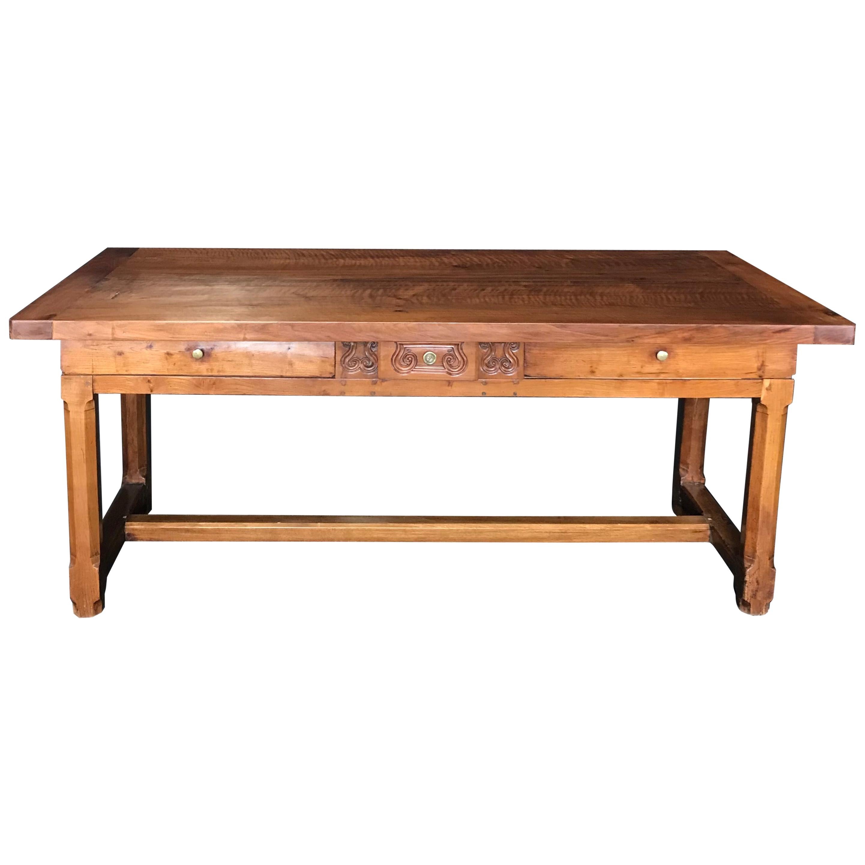 Exceptional Antique French Cherry Farm Dining Table