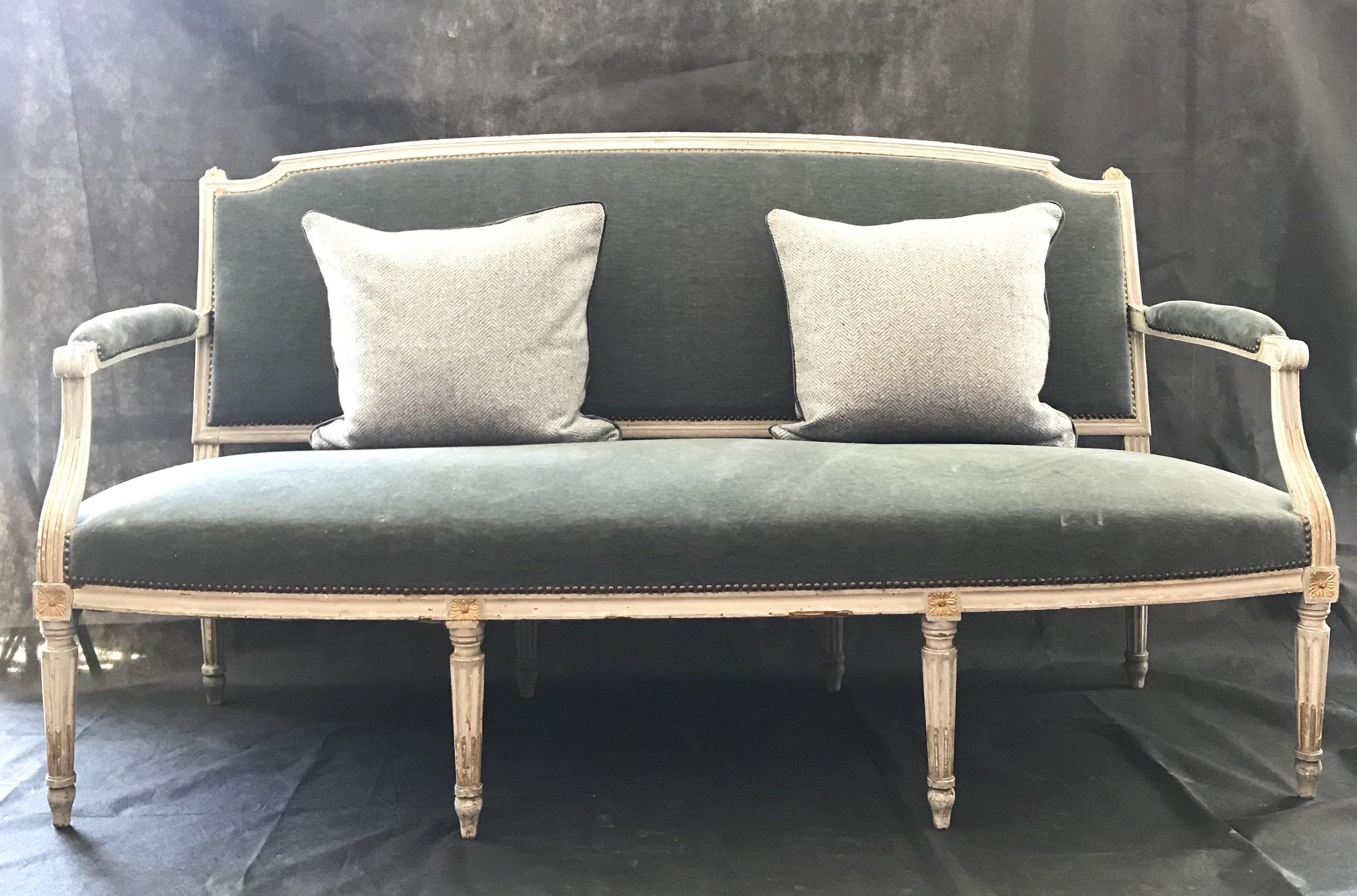 Exceptional Antique French Louis XVI Sofa Settee with Original Mohair 2