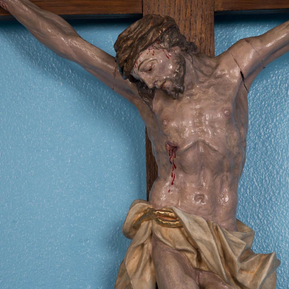 Exceptional Antique Hand-Carved and Painted Crucifix In Good Condition In Round Top, TX