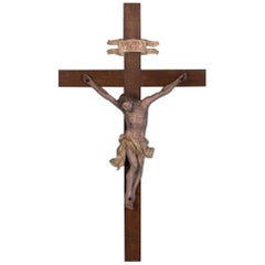 Exceptional Antique Hand-Carved and Painted Crucifix