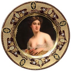 Exceptional Antique Hand Painted Jeweled Royal Vienna Porcelain Plate by Wagner