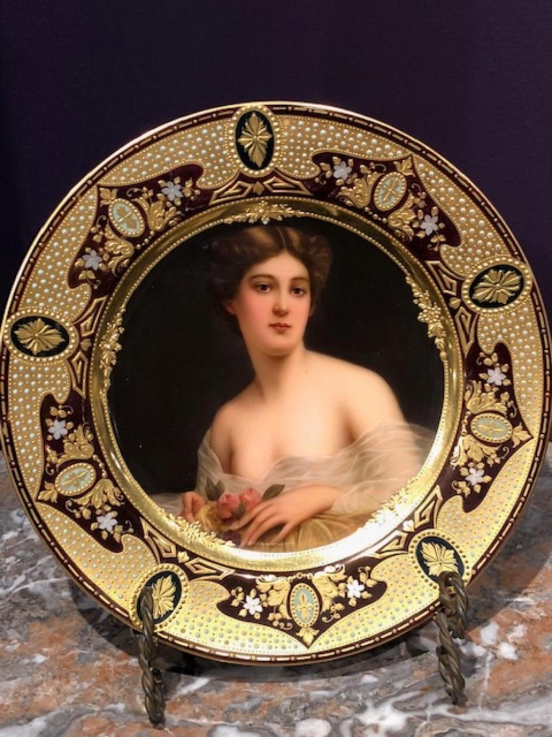 Exceptional antique hand painted jeweled Royal Vienna Porcelain plate by Wagner

Signed Wagner

Beautiful painted with portrait of a woman. Excellent quality.

Mint condition. No chips, cracks, repairs.

9.5” diameter.