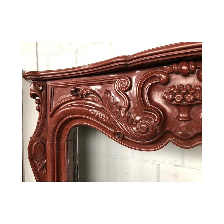 18th Century and Earlier LOUIS XV Antique Fireplace in Red Marble 18th Century For Sale