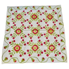 Exceptional Antique Mid-19th Century "Rose of Sharon" Applique Quilt
