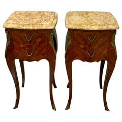 Exceptional Antique Pair of Louis XV Style Kingwood & Marble Bedside Cabinets