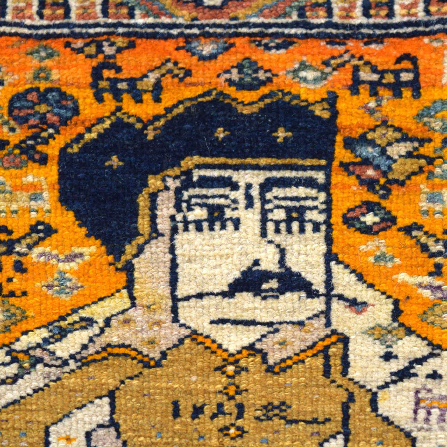 Antiker persischer Kaschkouli-Teppich aus Wolle von 1880 mit Karim Khan Zand, 2' x 2' (Stammeskunst) im Angebot