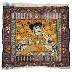 Antico tappeto persiano Kashkouli in lana del 1880 con Karim Khan Zand, 2' x 2'