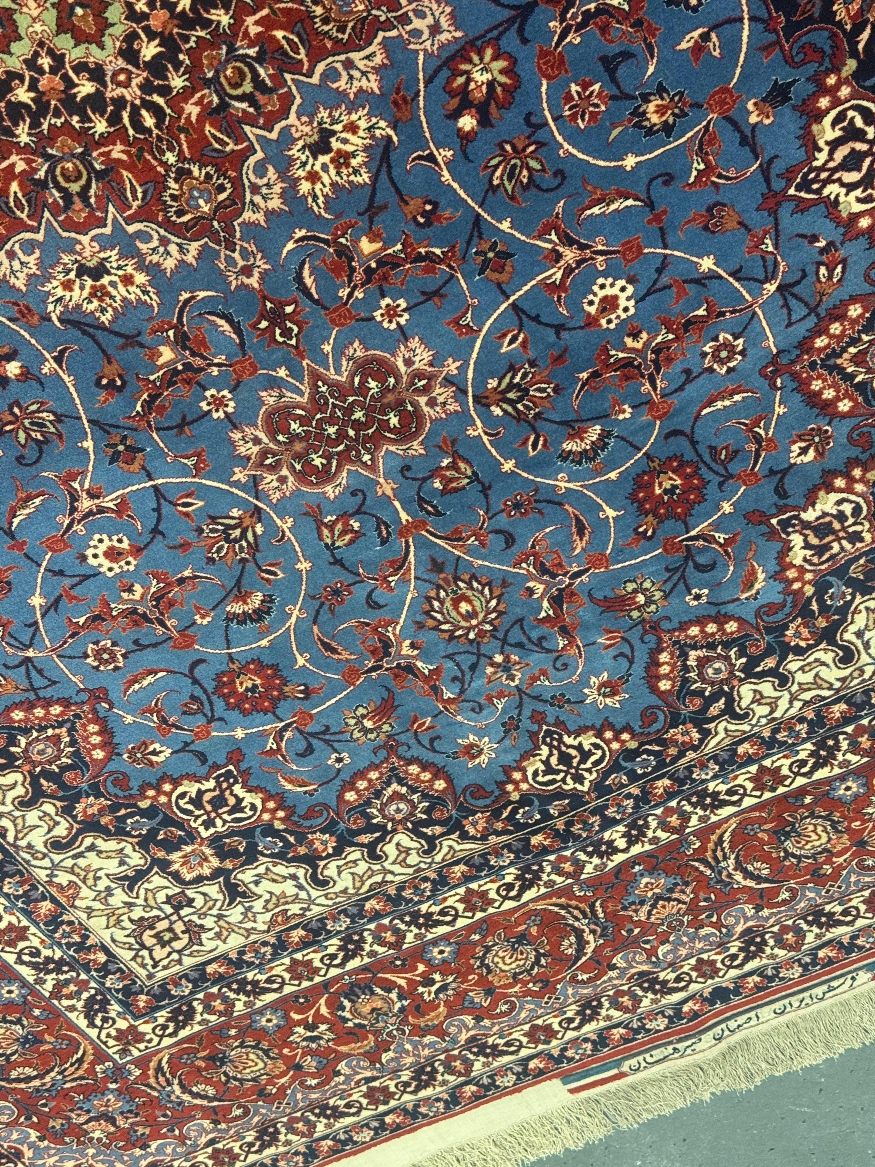 Cotton Exceptional Antique Persian Hand Knotted Rug Oriental Blue Kurk Living Room Rug For Sale