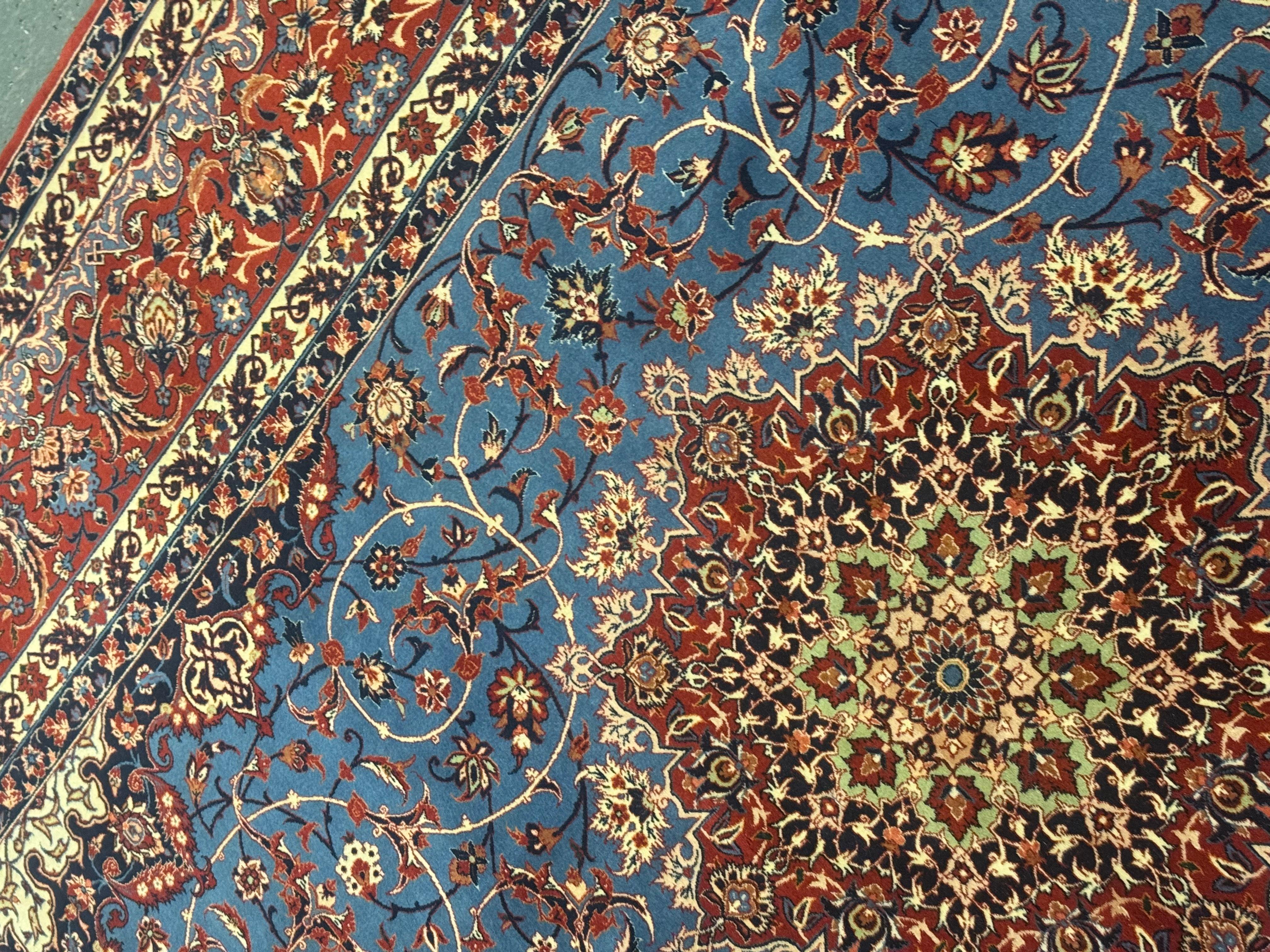 Exceptional Antique Persian Hand Knotted Rug Oriental Blue Kurk Living Room Rug For Sale 1