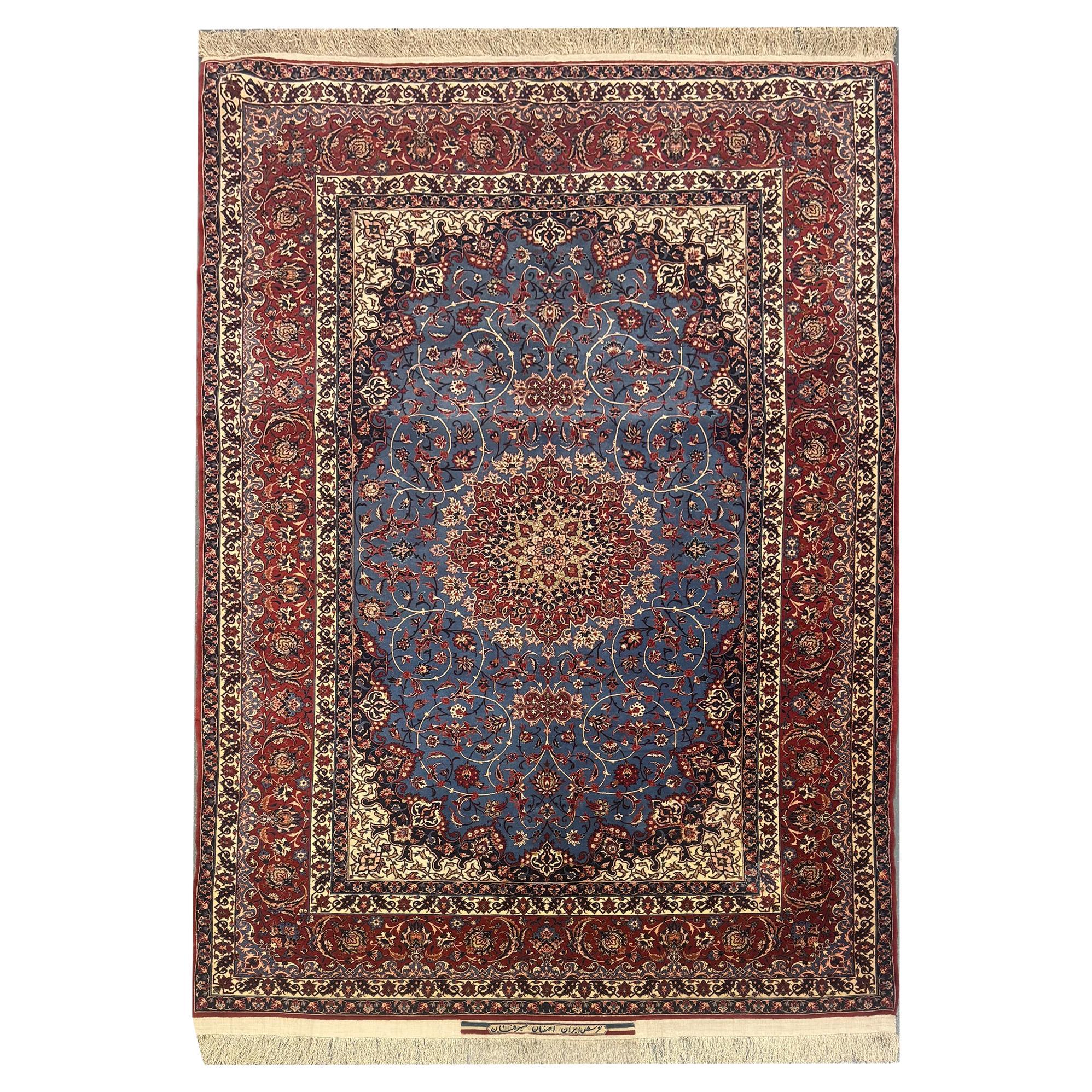 Exceptional Antique Persian Hand Knotted Rug Oriental Blue Kurk Living Room Rug For Sale