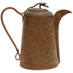 Exceptionnelle cafetière persane ancienne en cuivre islamique Dallah