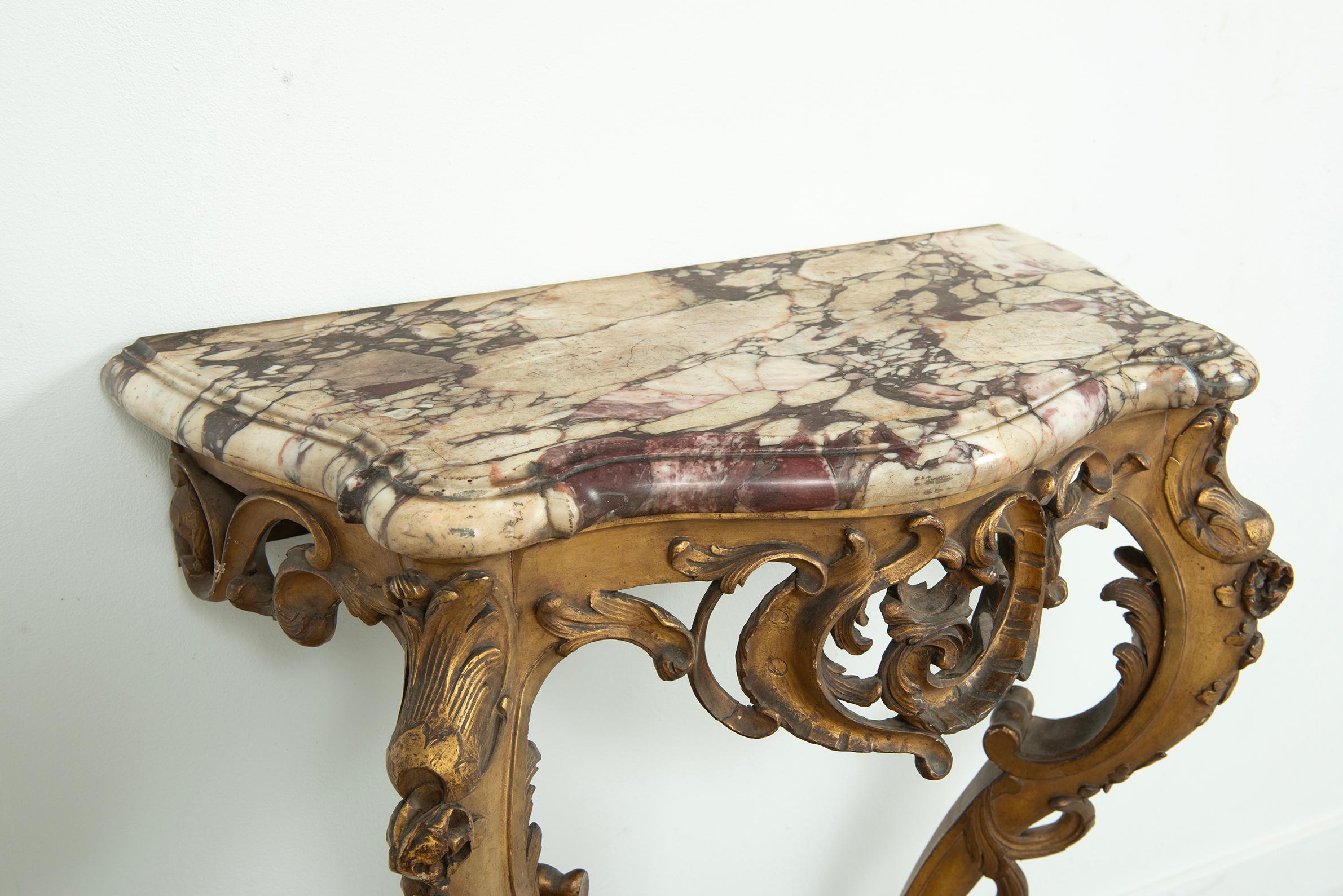 Exceptional Antique Rococo-Style Gilded Console Table For Sale 3