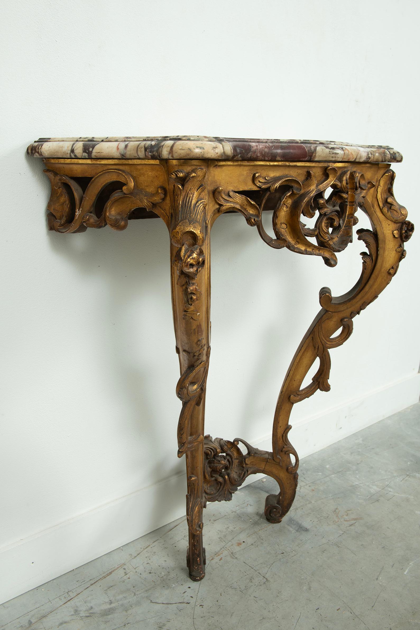 Exceptional Antique Rococo-Style Gilded Console Table For Sale 4