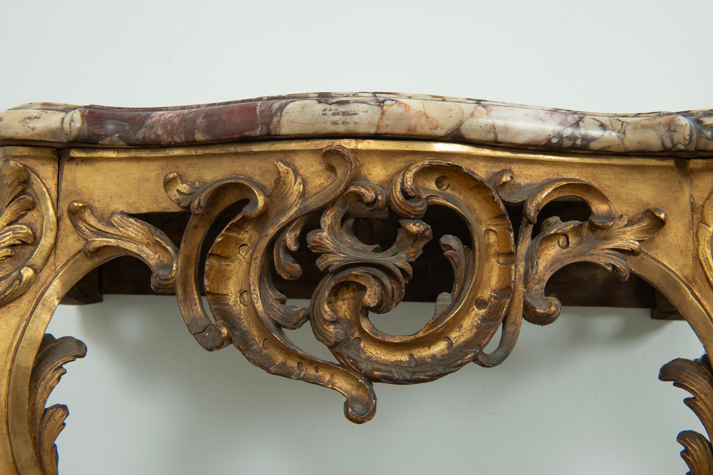 Exceptional Antique Rococo-Style Gilded Console Table For Sale 6