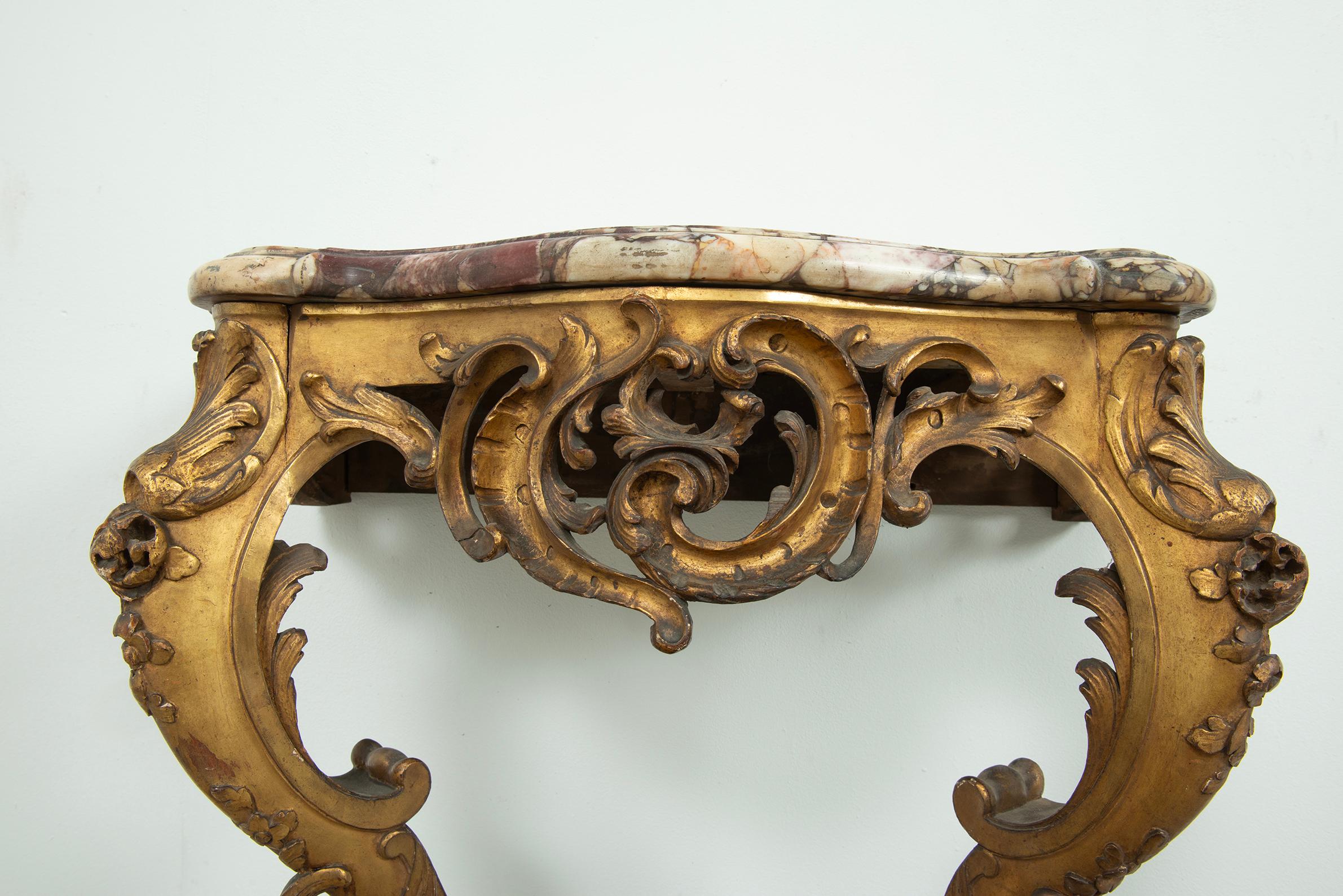 Exceptional Antique Rococo-Style Gilded Console Table For Sale 7