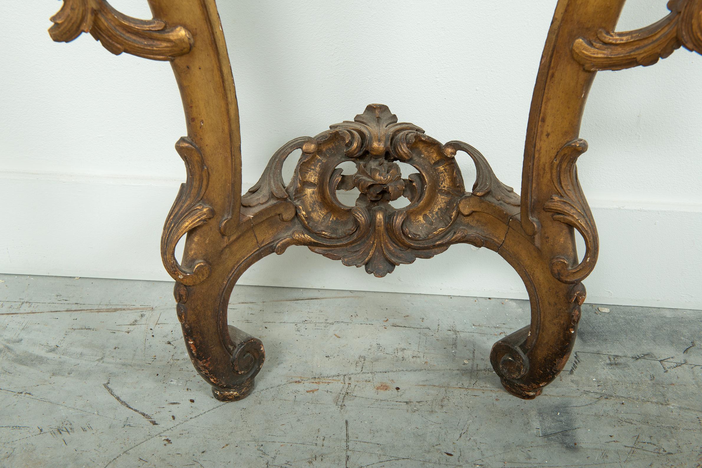 Exceptional Antique Rococo-Style Gilded Console Table For Sale 8