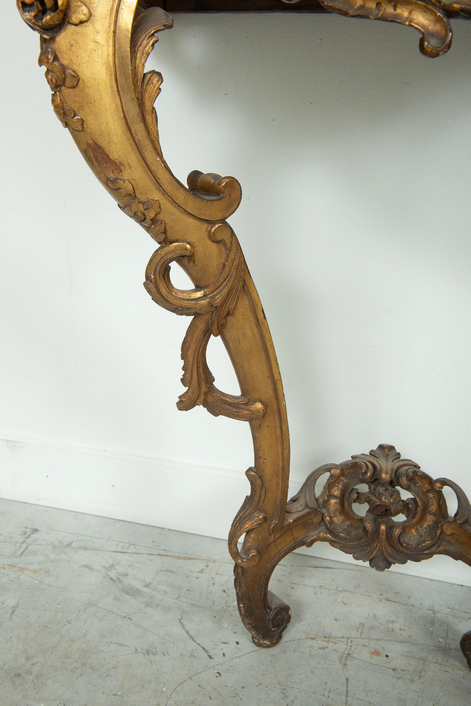 Exceptional Antique Rococo-Style Gilded Console Table For Sale 9