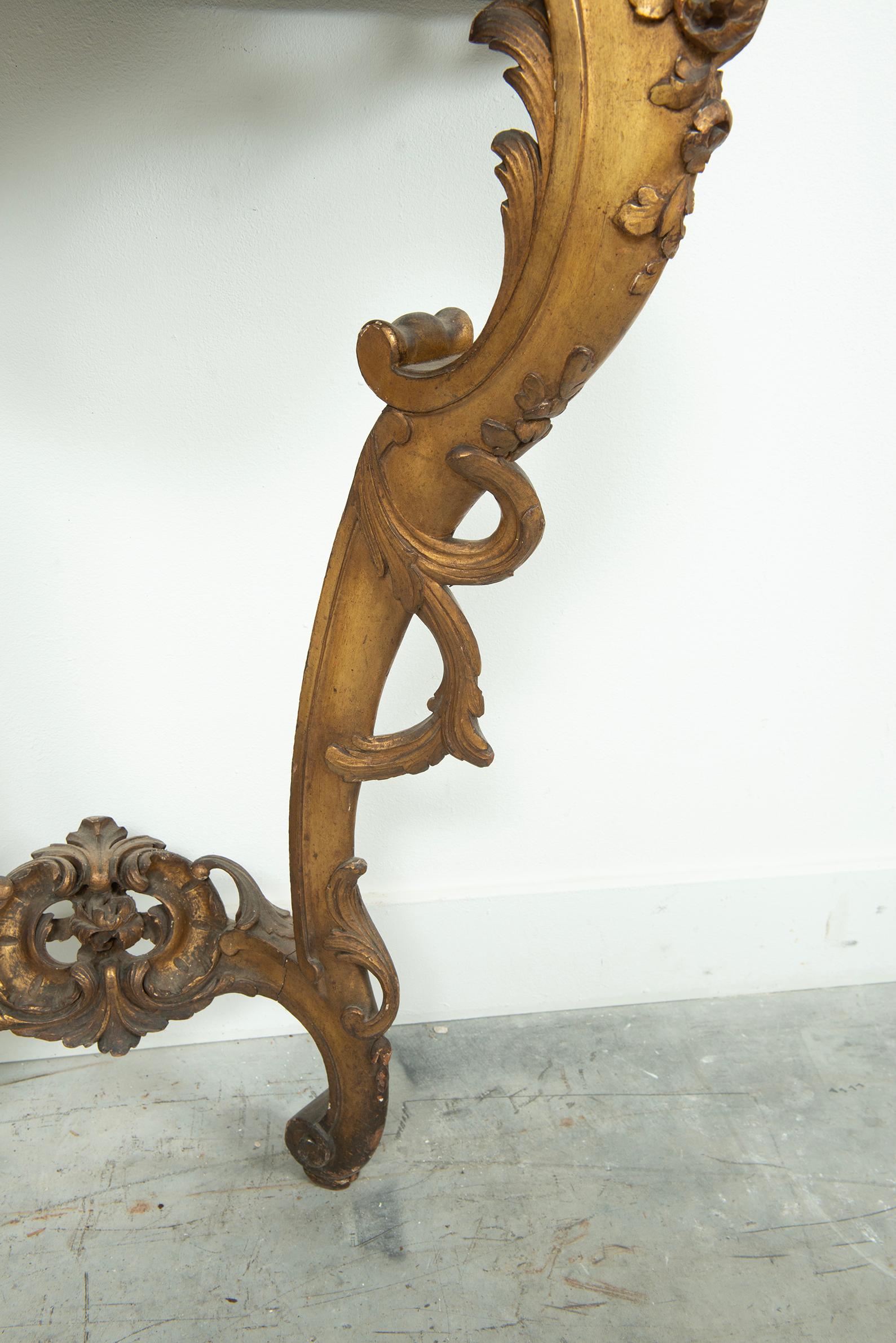 Exceptional Antique Rococo-Style Gilded Console Table For Sale 10