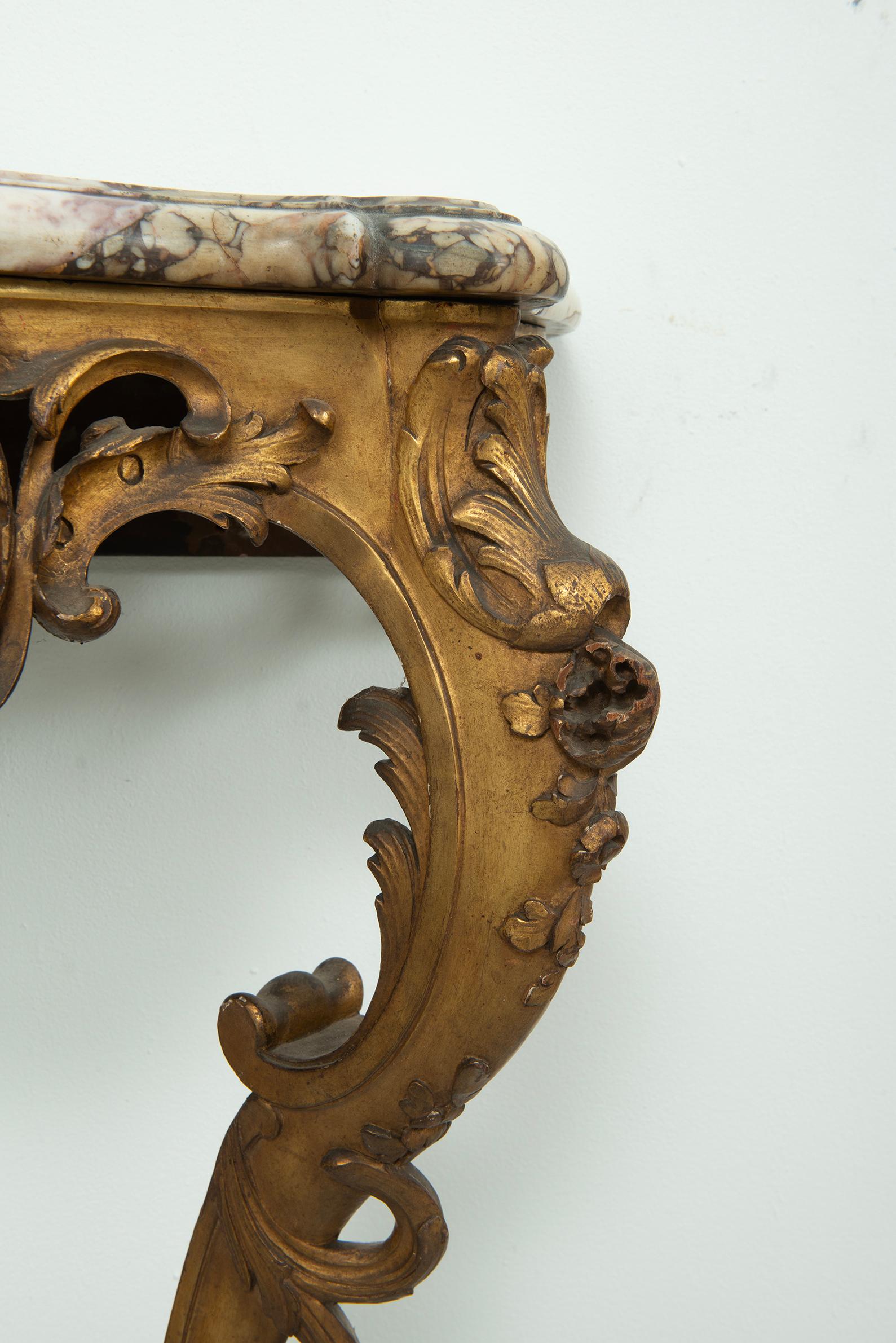 Exceptional Antique Rococo-Style Gilded Console Table For Sale 11