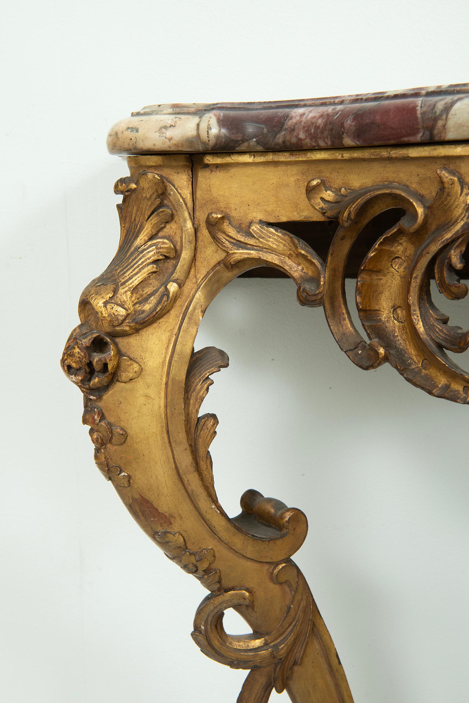Exceptional Antique Rococo-Style Gilded Console Table For Sale 12