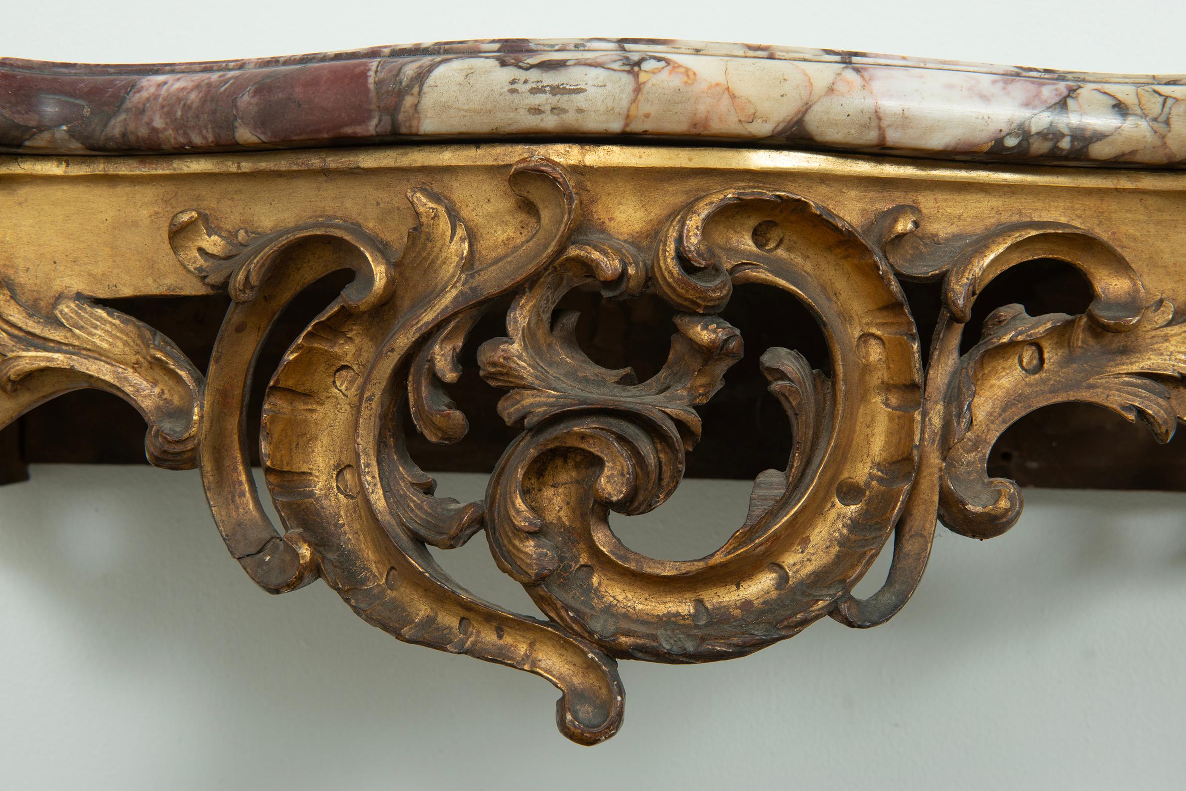 Exceptional Antique Rococo-Style Gilded Console Table For Sale 13