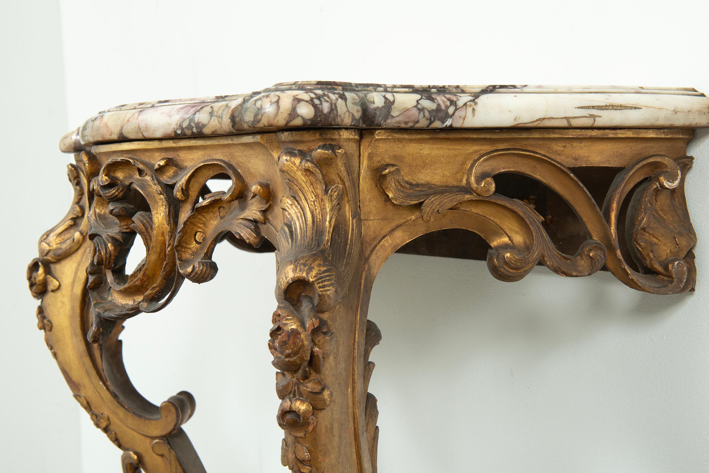 French Exceptional Antique Rococo-Style Gilded Console Table For Sale