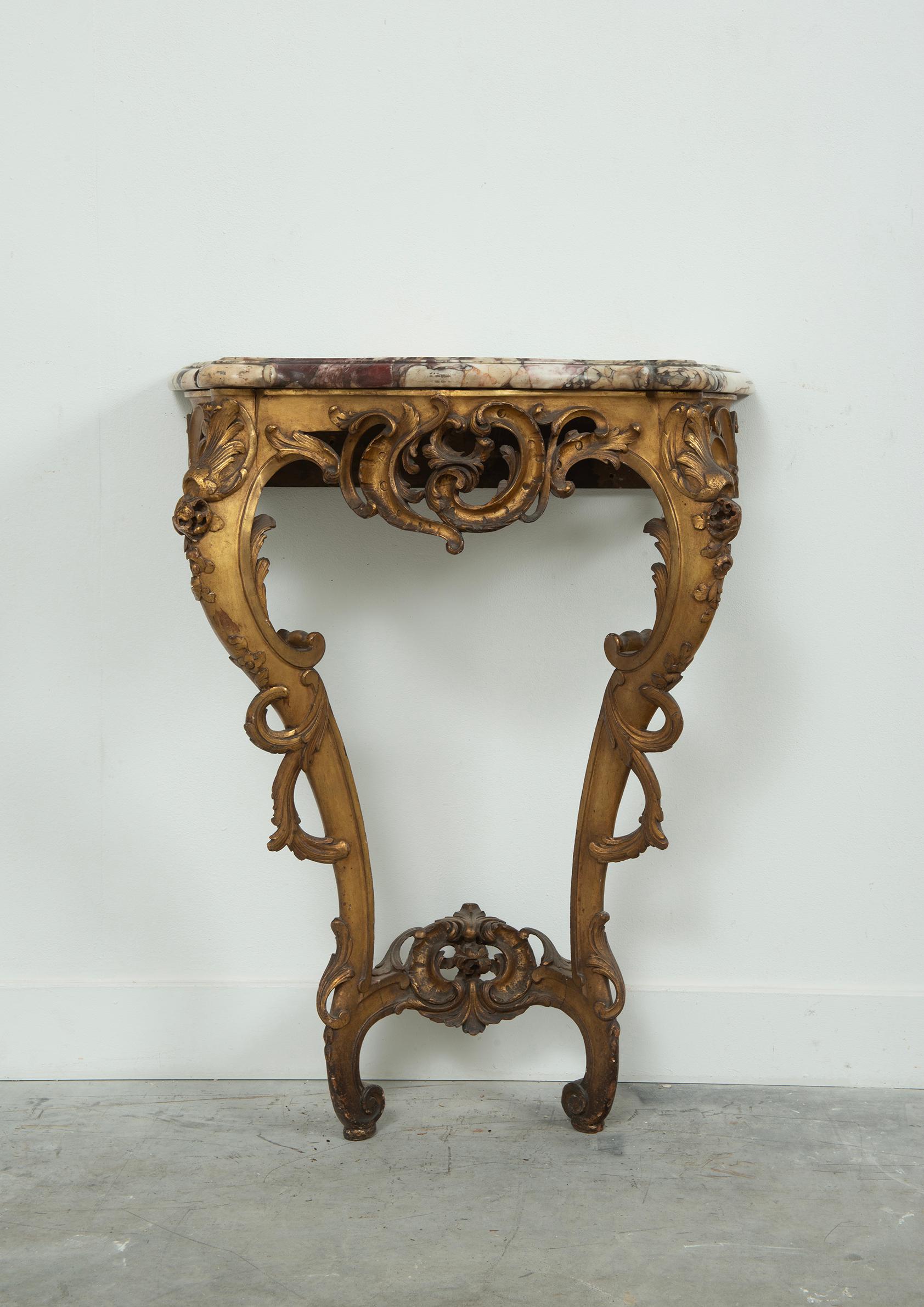 Exceptional Antique Rococo-Style Gilded Console Table In Good Condition For Sale In Haarlem, Noord-Holland