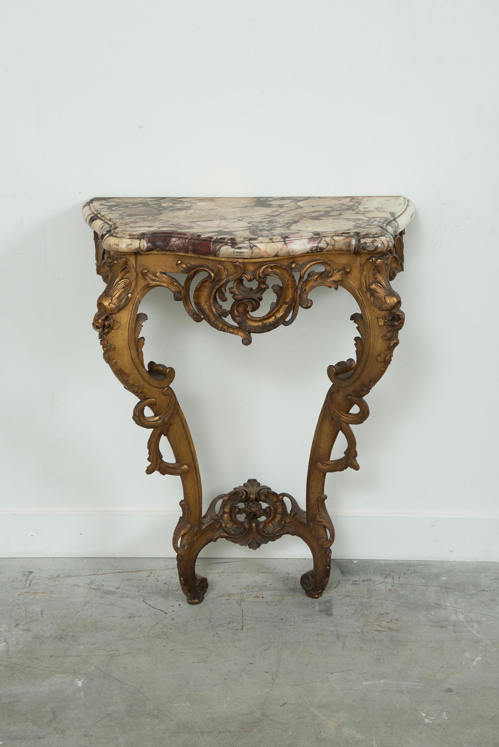 18th Century Exceptional Antique Rococo-Style Gilded Console Table For Sale