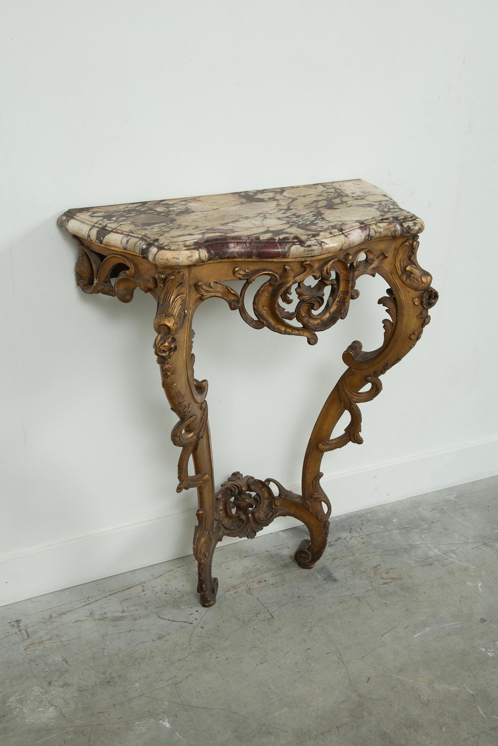 Exceptional Antique Rococo-Style Gilded Console Table For Sale 1