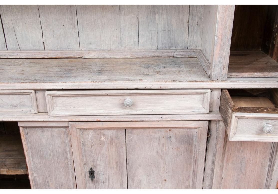 Wood Exceptional Antique Two Part Pine Hutch in Gray Driftwood Custom Paint