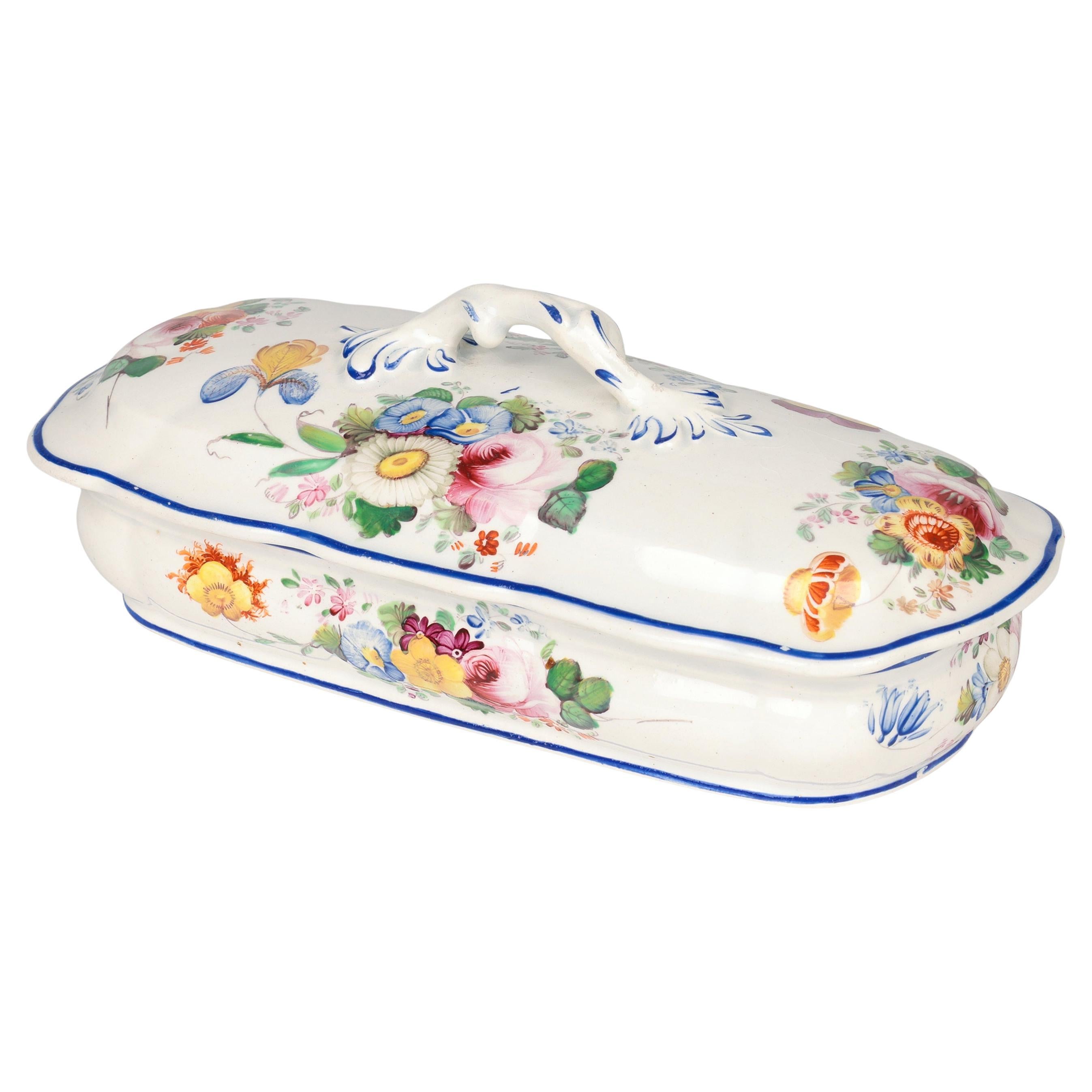 Exceptional Antique Welsh or English Floral Painted Porcelain Bathroom Box For Sale