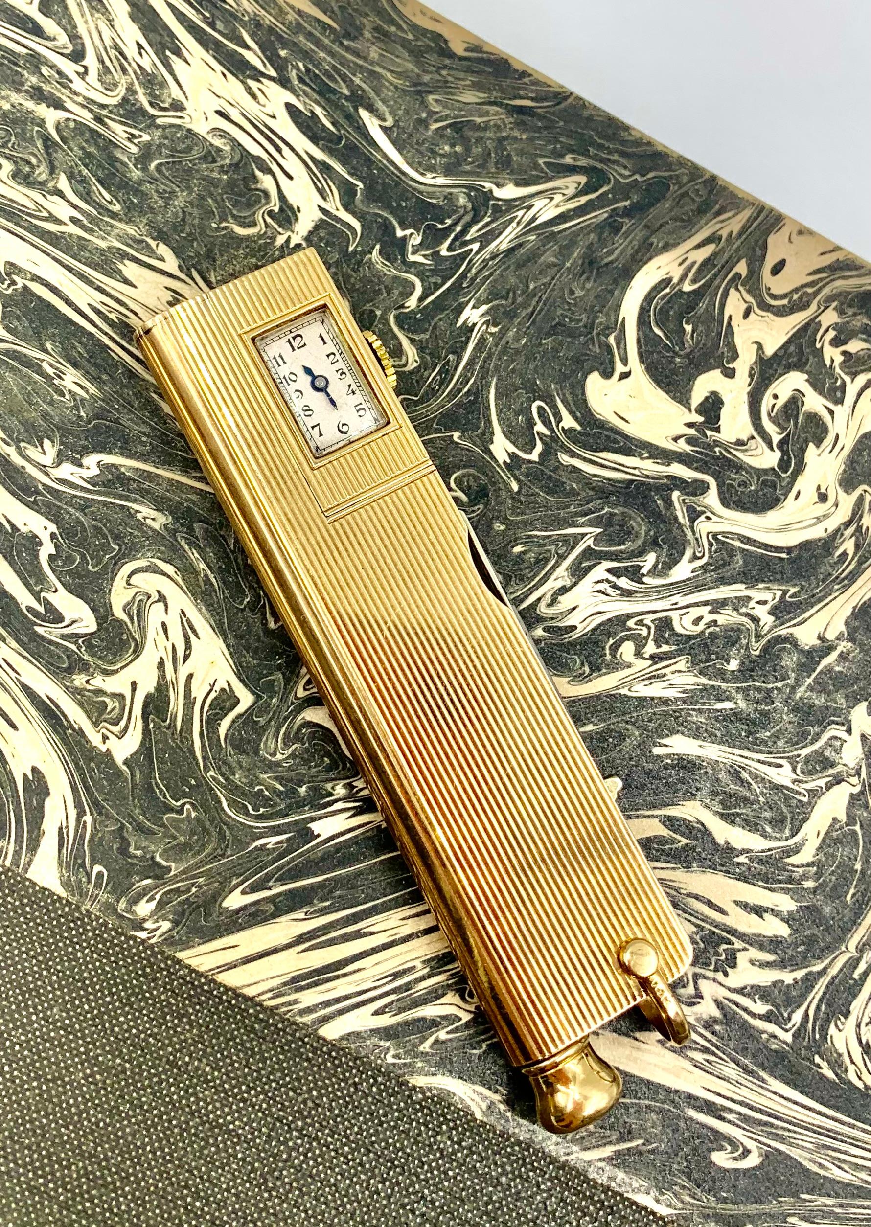 Exceptionnelle montre Art Déco Compendium- Pery en or jaune 14 carats en vente 7