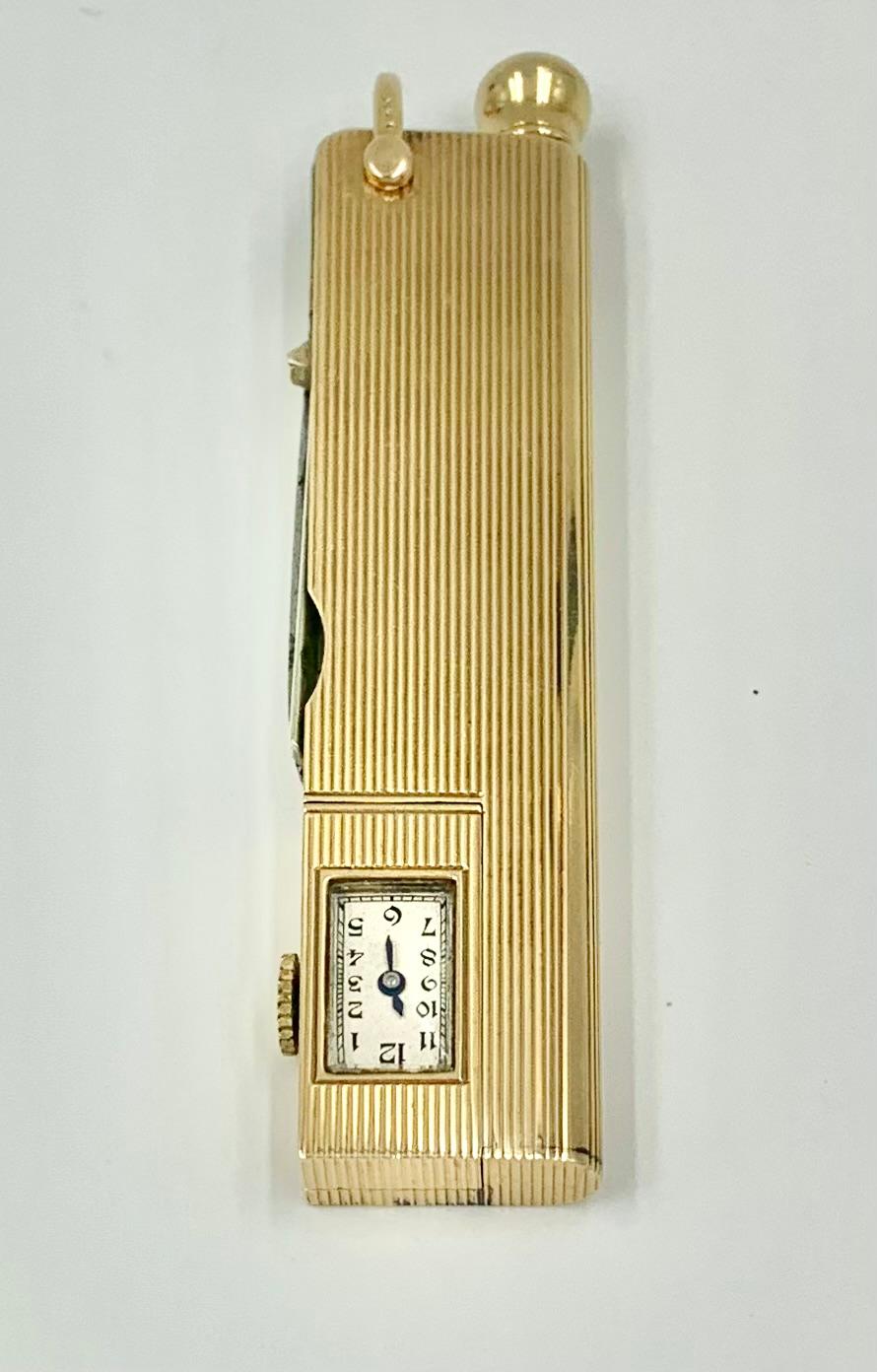 Exceptionnelle montre Art Déco Compendium- Pery en or jaune 14 carats Unisexe en vente