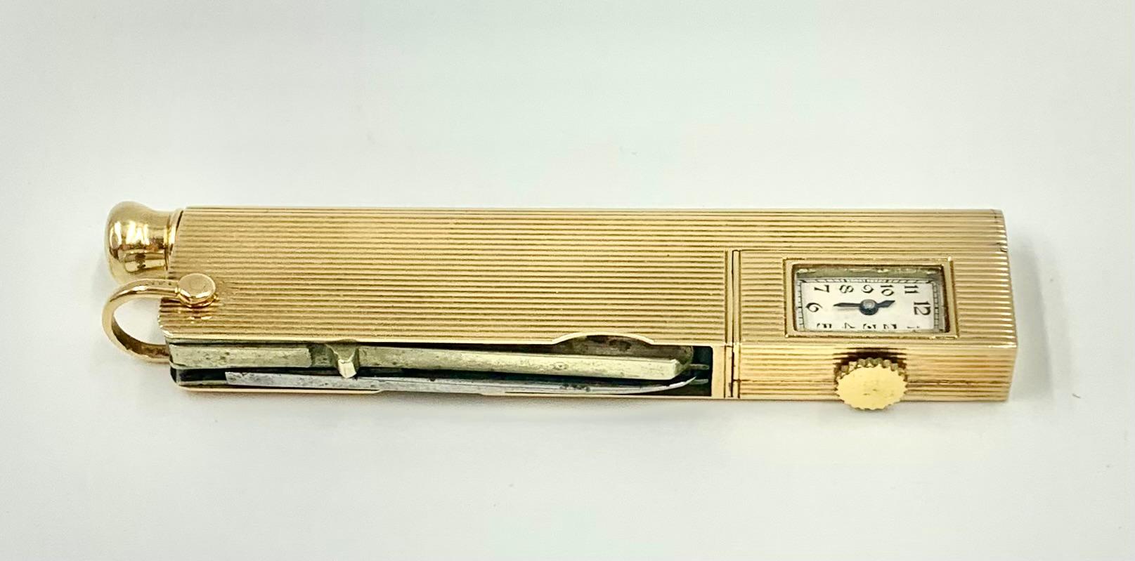 Exceptionnelle montre Art Déco Compendium- Pery en or jaune 14 carats en vente 1