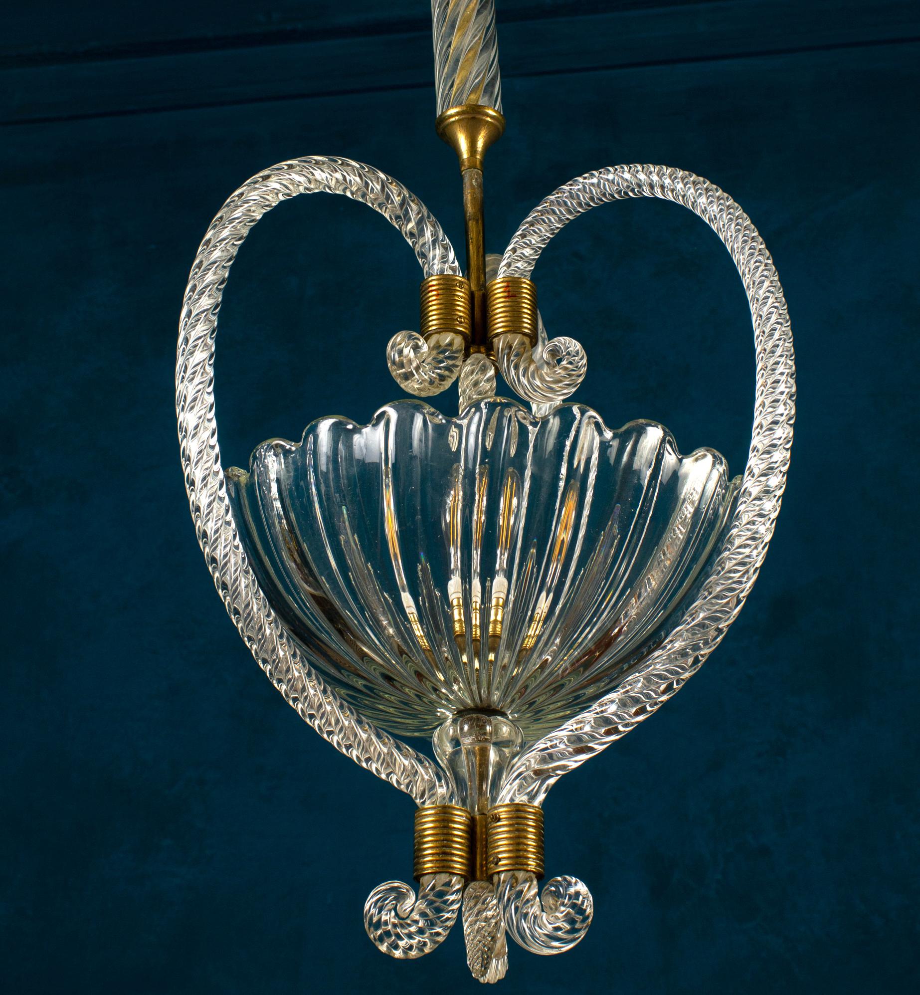 Mid-20th Century Exceptional Art Deco Chandelier or Lanterns by Ercole Barovier, 1940