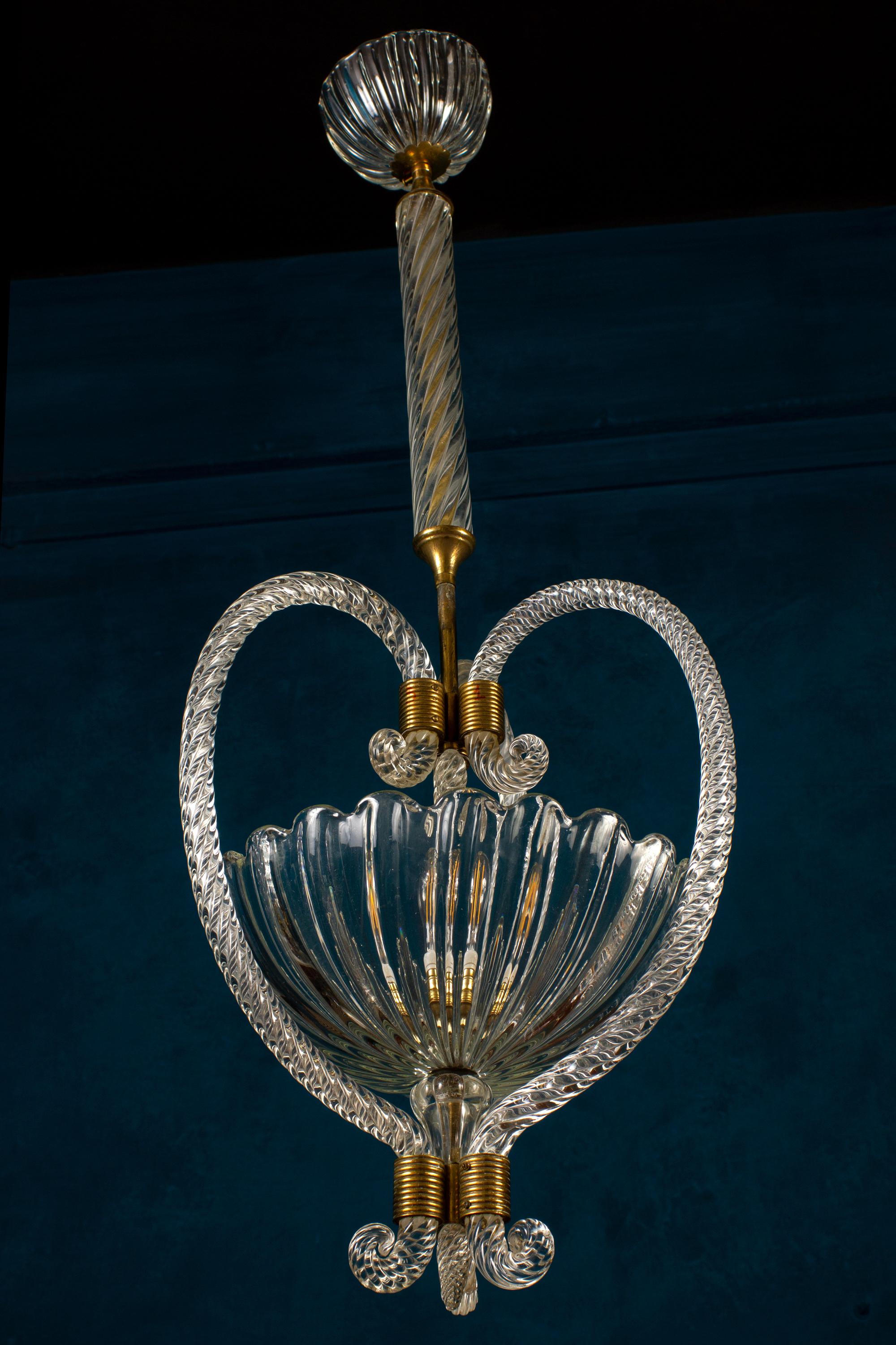 Blown Glass Exceptional Art Deco Chandelier or Lanterns by Ercole Barovier, 1940