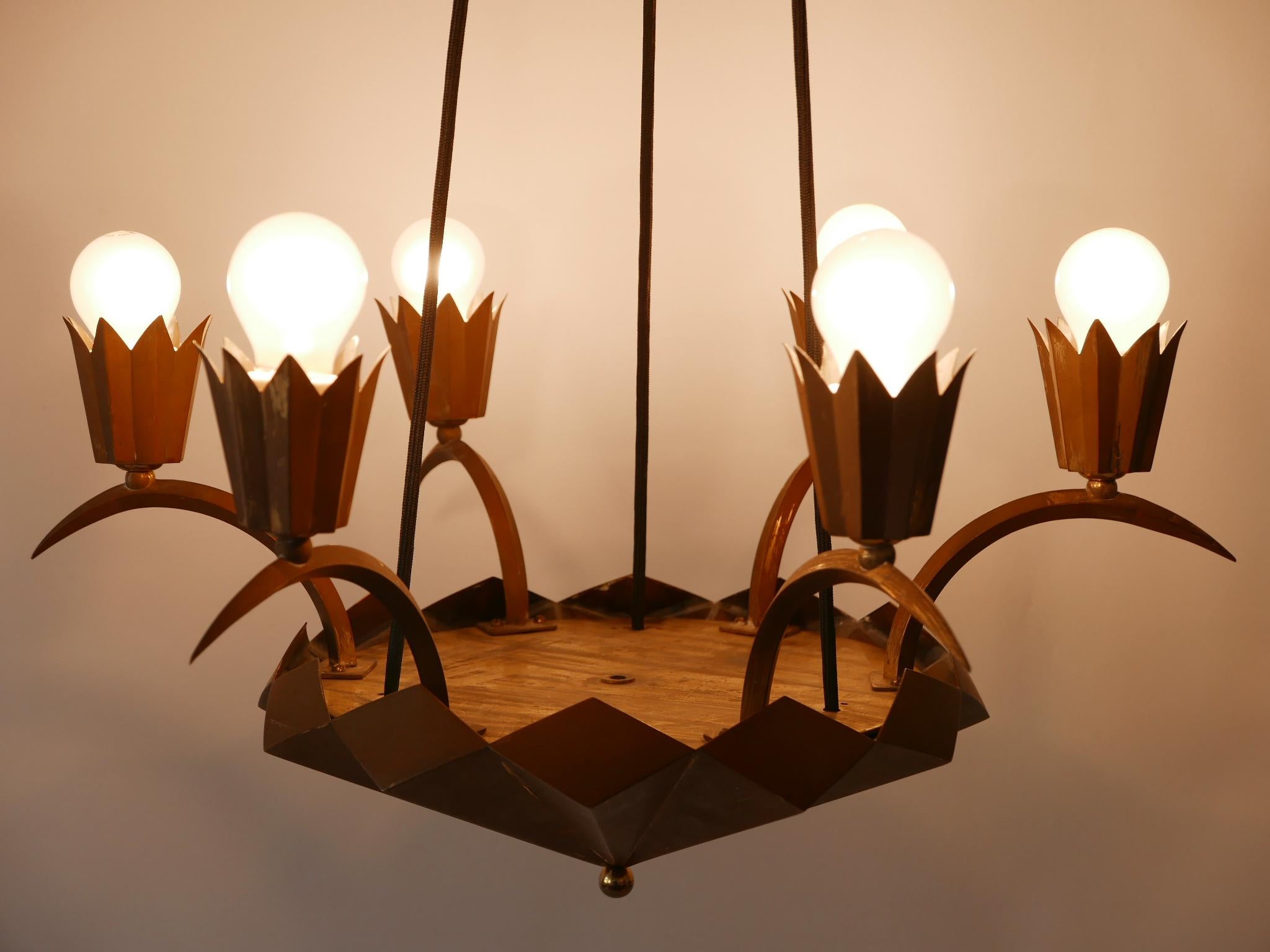 Exceptional Art Deco Cubist Brass Chandelier or Pendant Lamp, 1920s 5